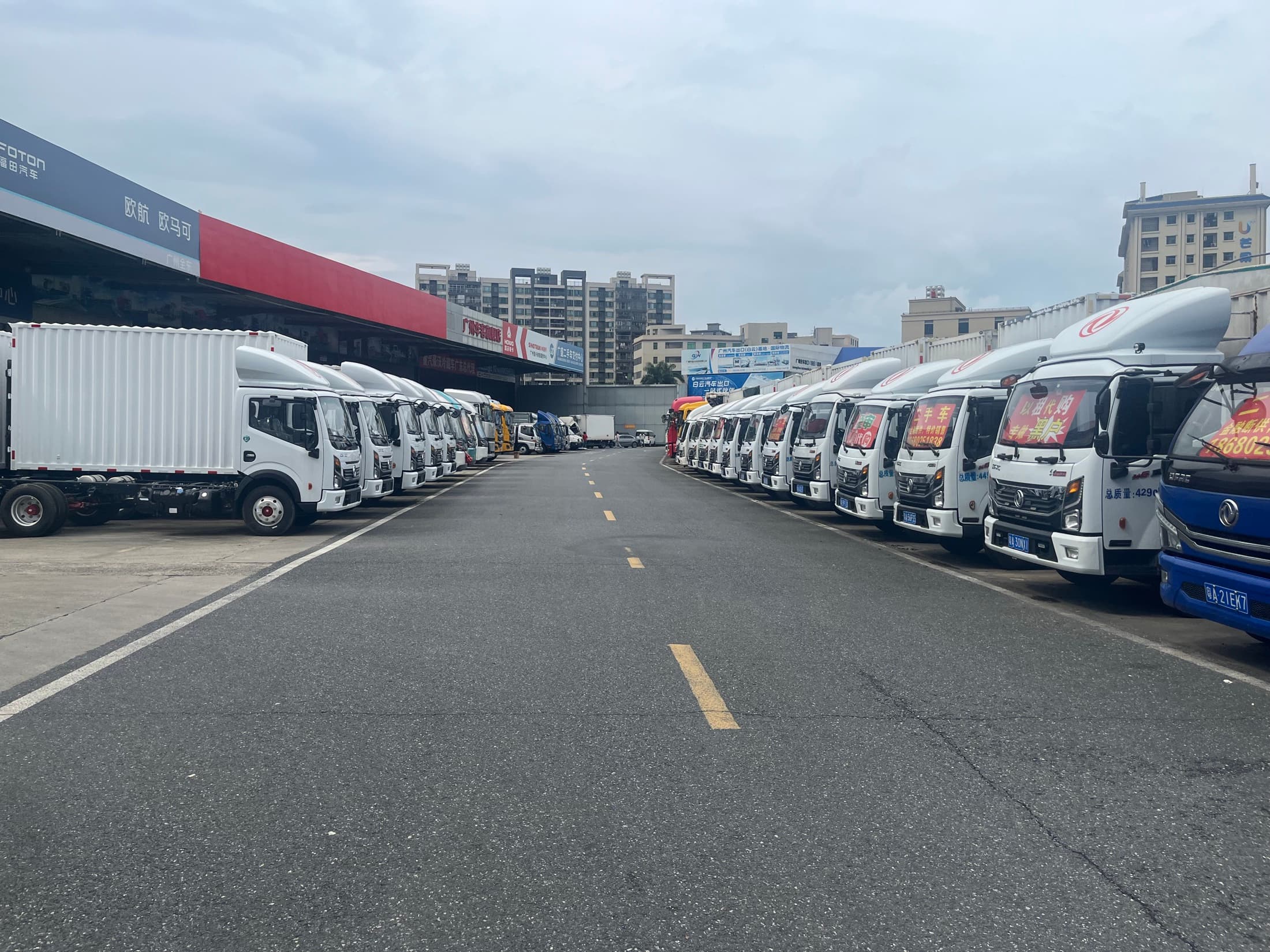 Commercial trucks in the Guangzhou Baiyun Base operating area